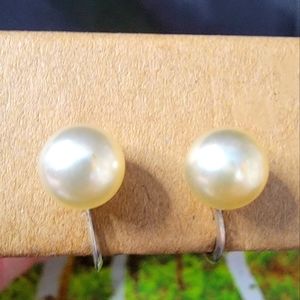 Vintage Faux Pearl Sterling Silver Screwback Earrings